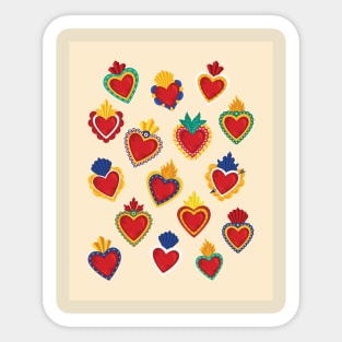 Mexican Sacred Hearts Pattern / Beige Background by Akbaly Sticker